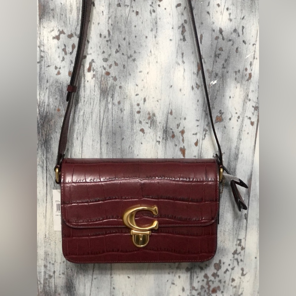 COACH Embossed Croc Studio Shoulder Bag ~ Wine ~ NWT - Picture 1 of 12
